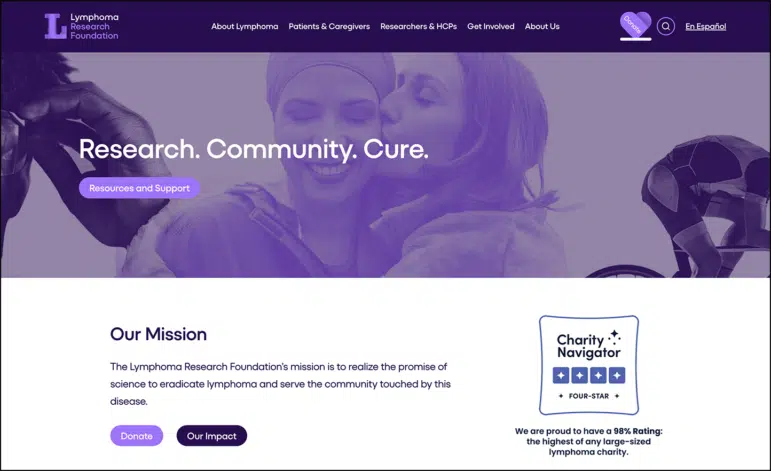 Screenshot of the Lymphoma Research Foundation website